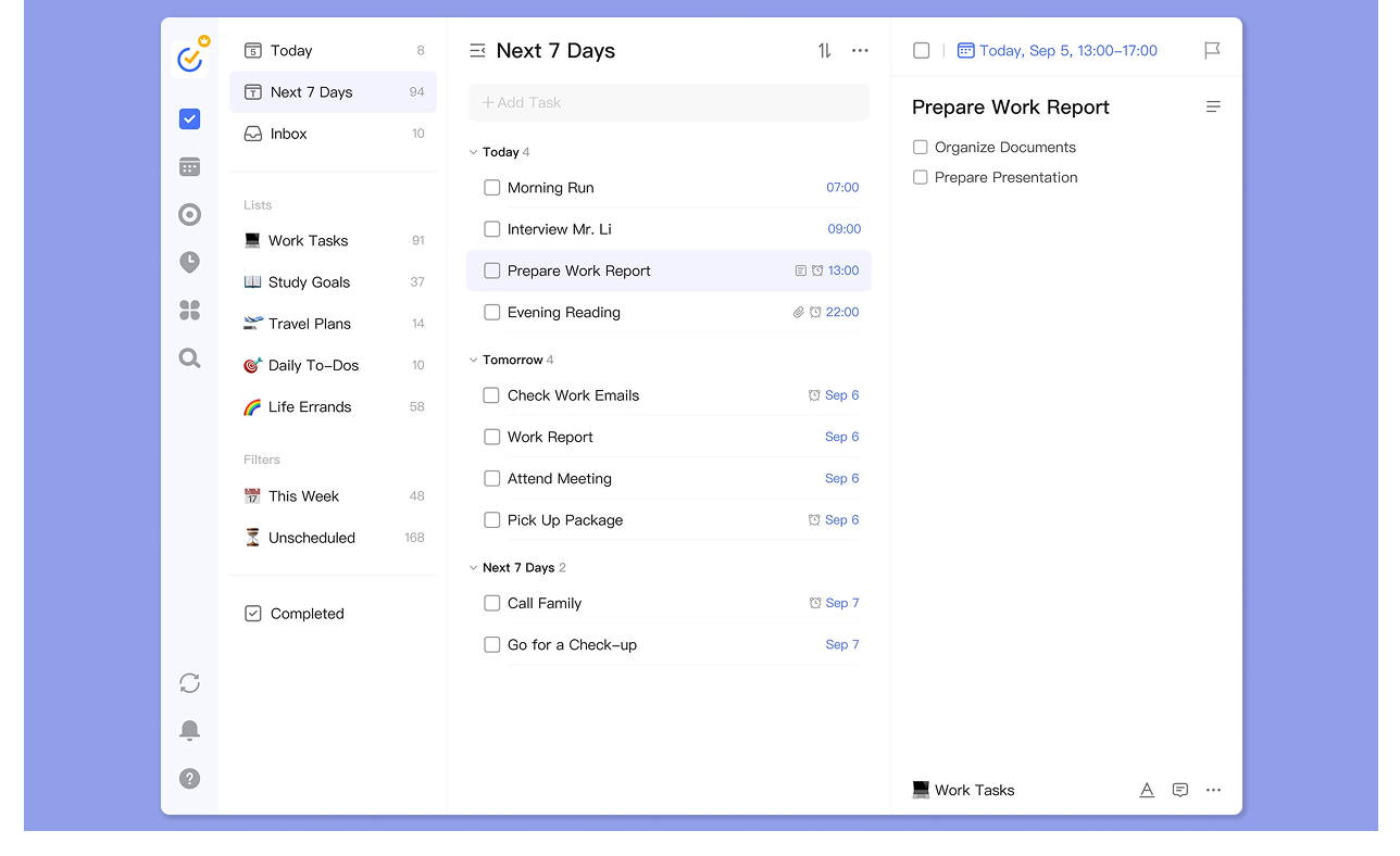 TickTick project and task planning