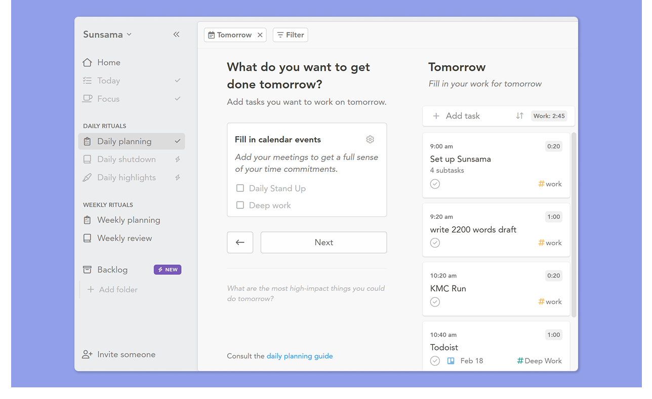 Sunsama Planungsrituale