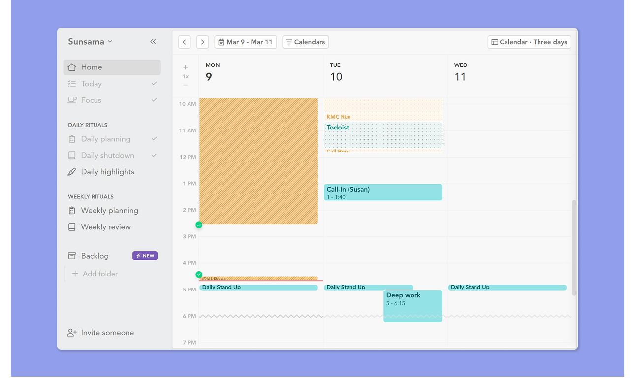 Sunsama Kalender-Management
