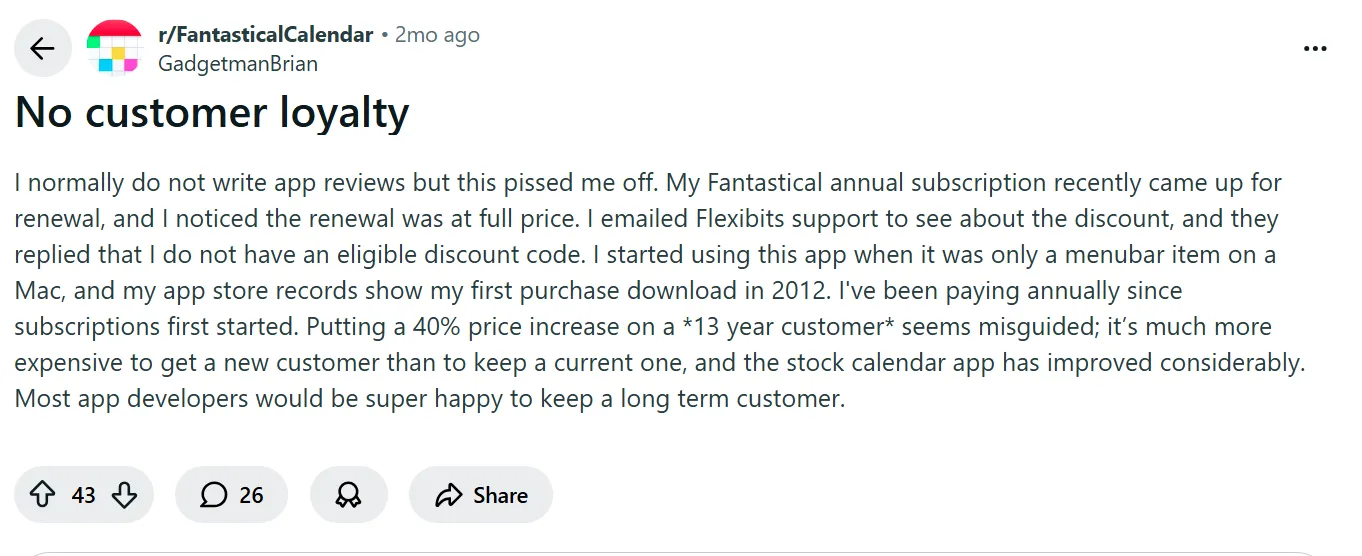 Fantastical Customer Reviews complaints