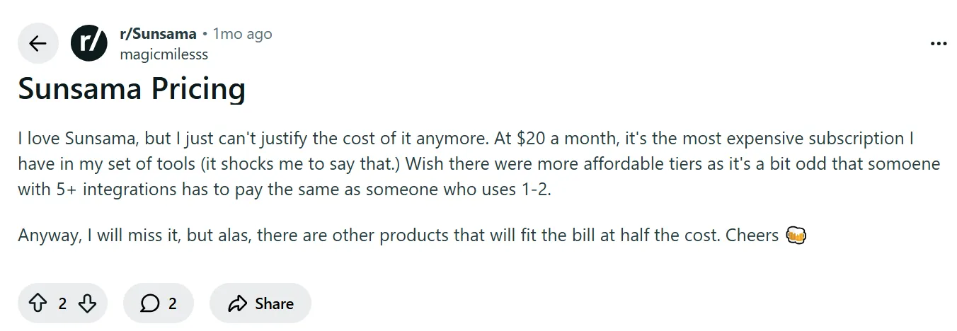 Sunsama Tool Customer Reviews complaints