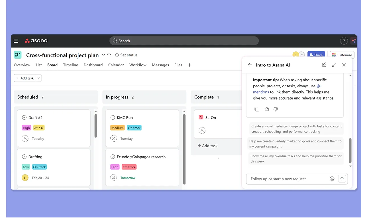 funcionalidades de IA Asana