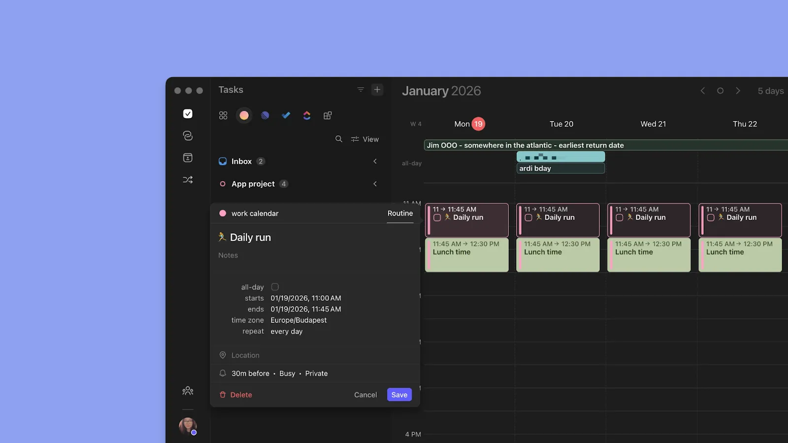 Morgen Calendar Events