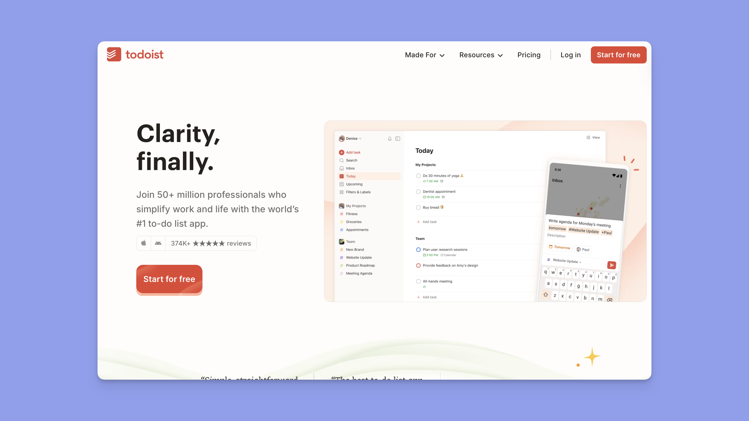 todoist app landing page