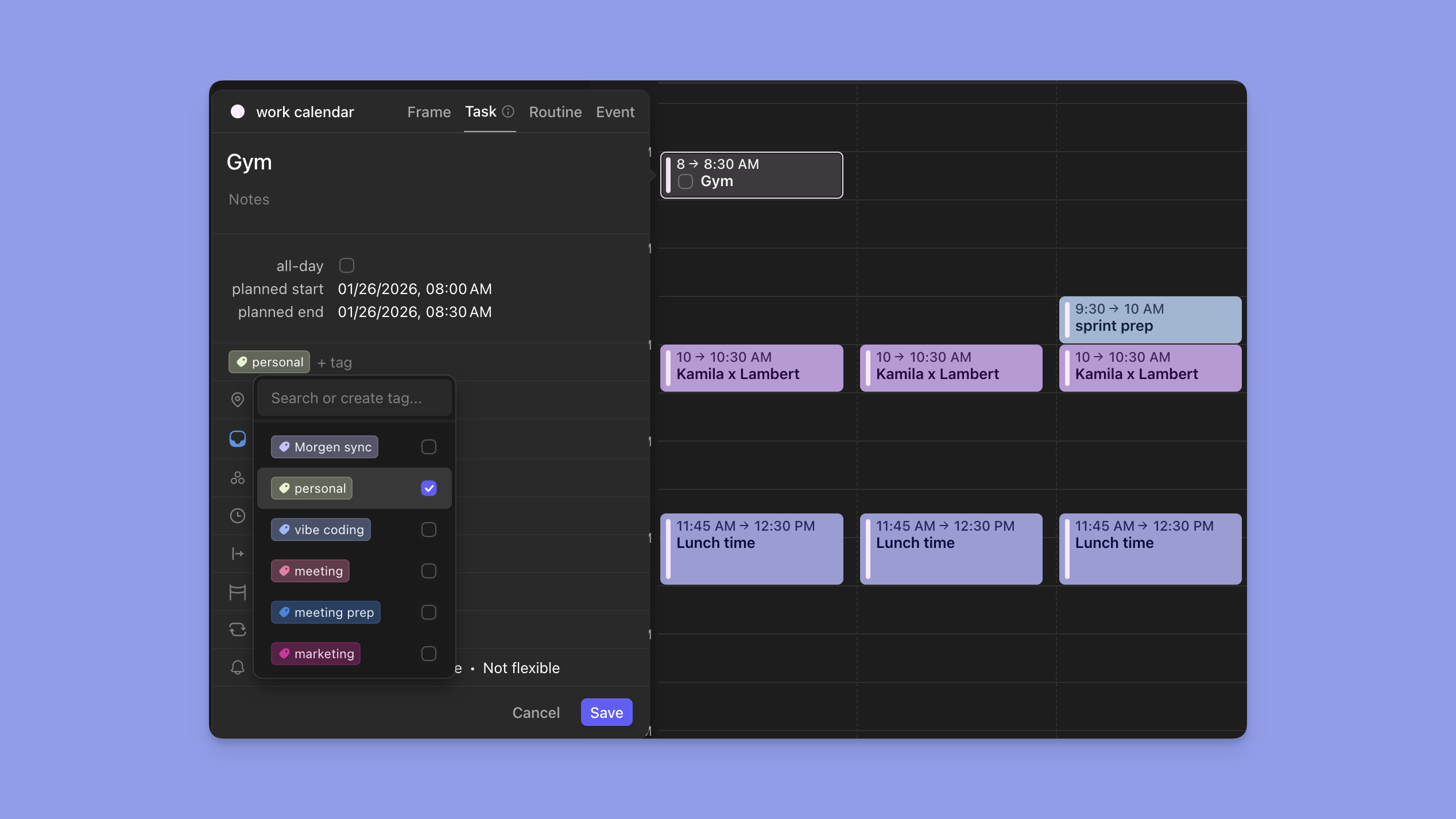 morgen app task tags