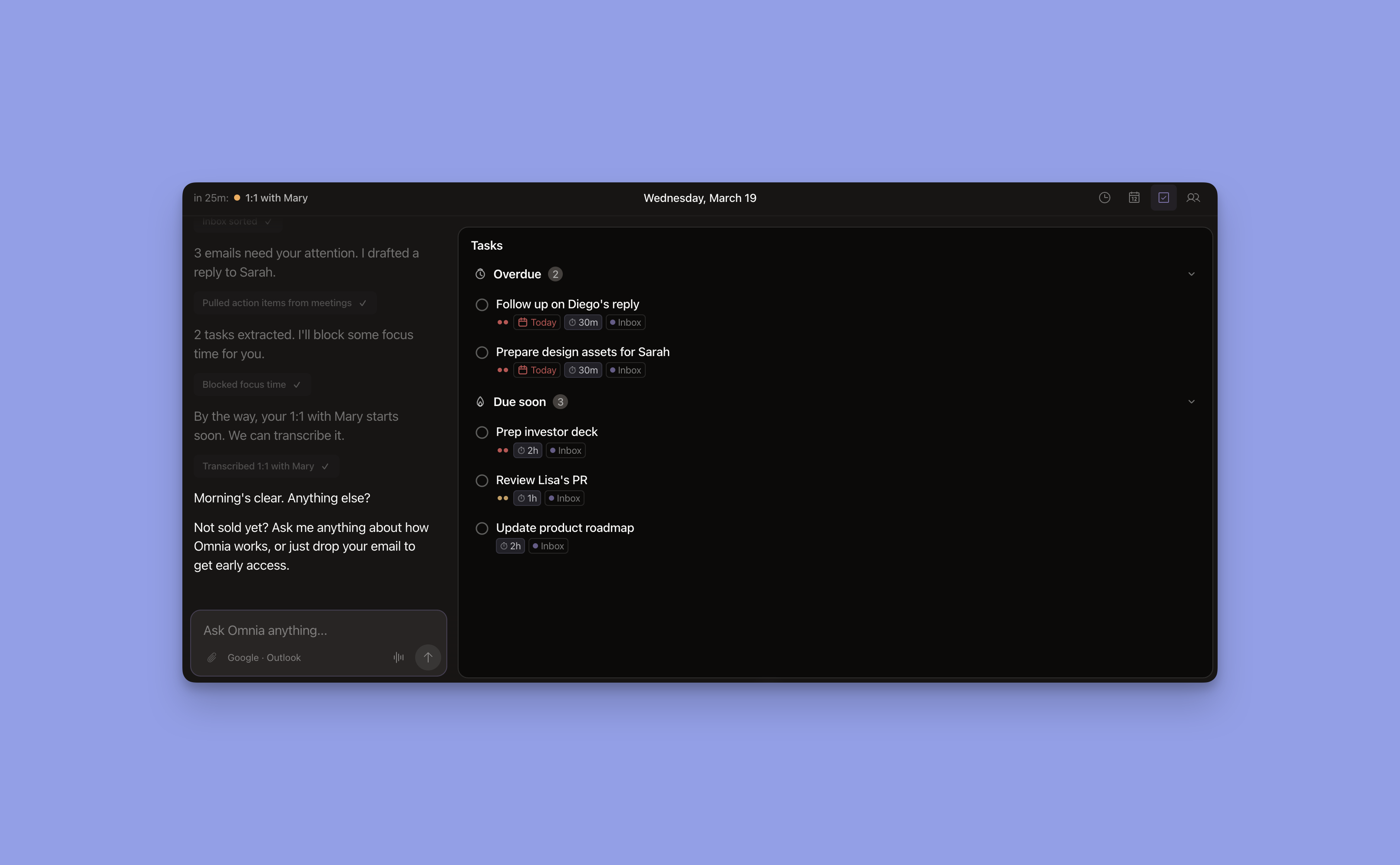 Omnia AI manage task