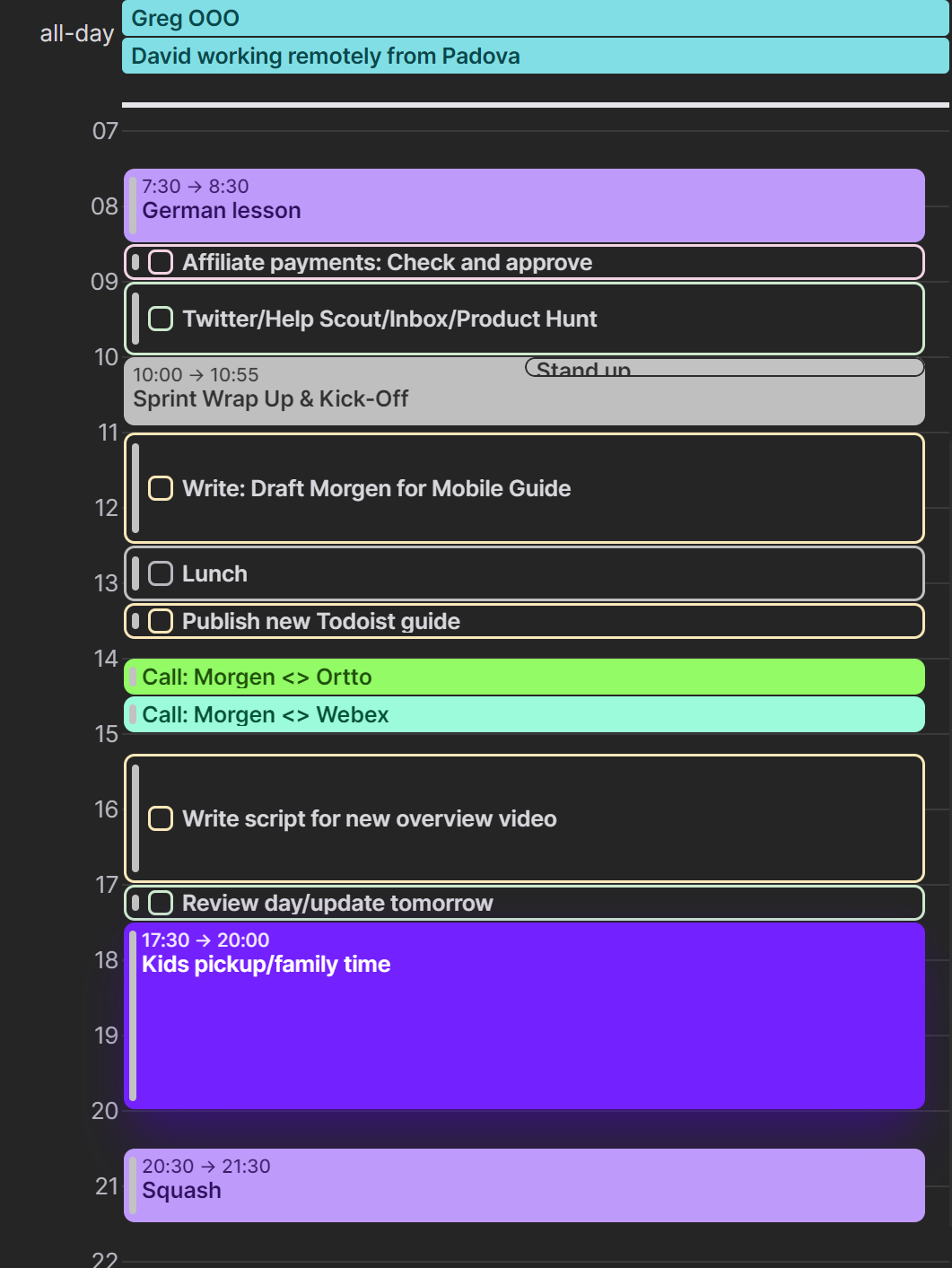 Un esempio di programma del calendario