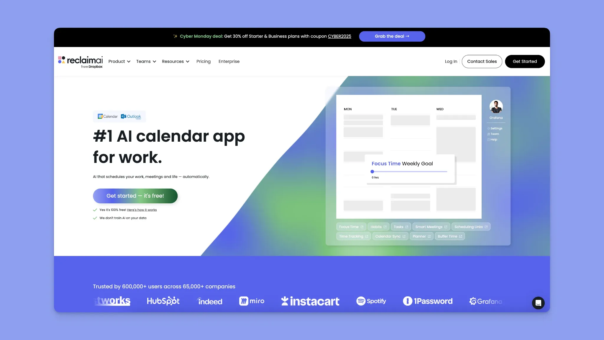 Reclaim AI homepage
