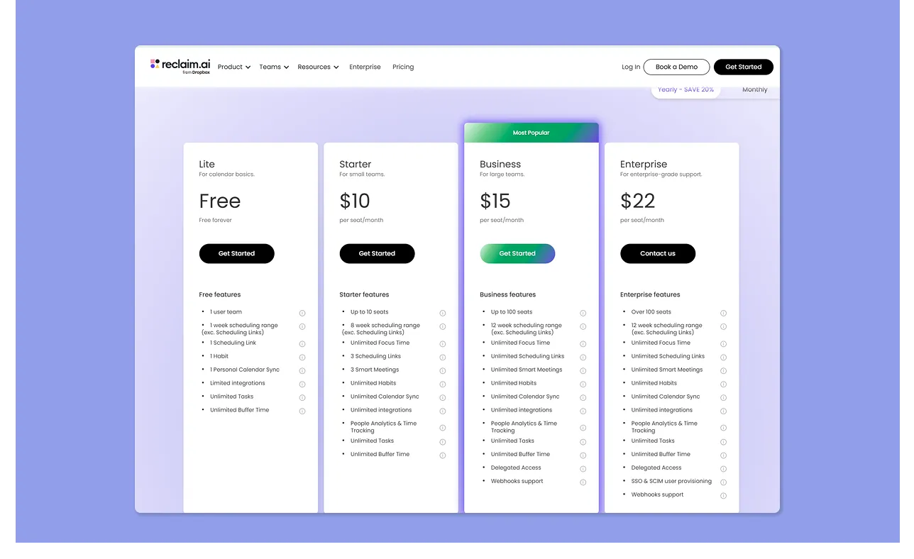 Reclaim AI Pricing
