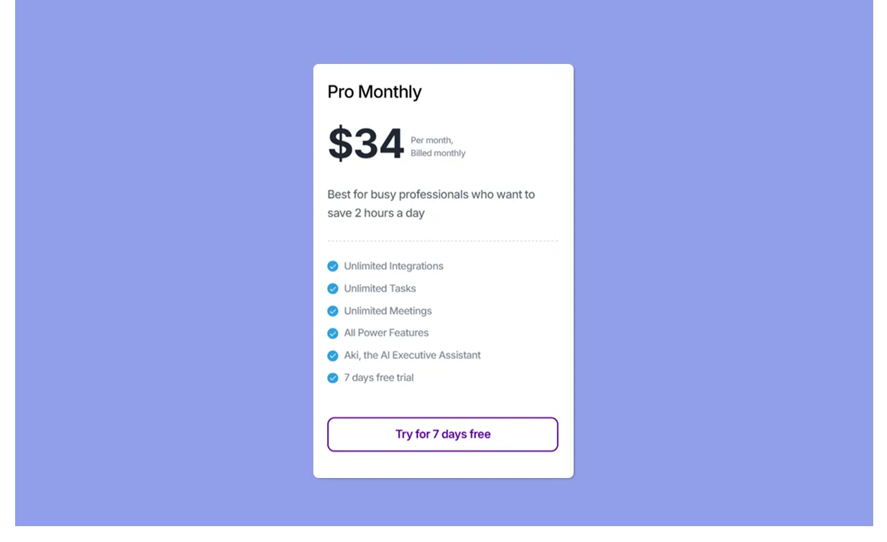 Akiflow Pricing Plans Pro monthly