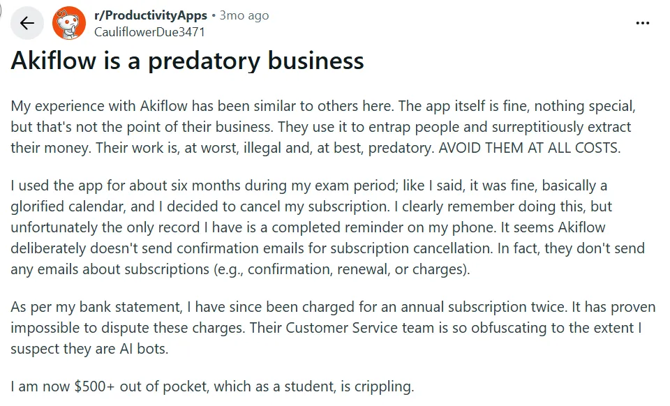 Akiflow Tool Customer Reviews Complaint