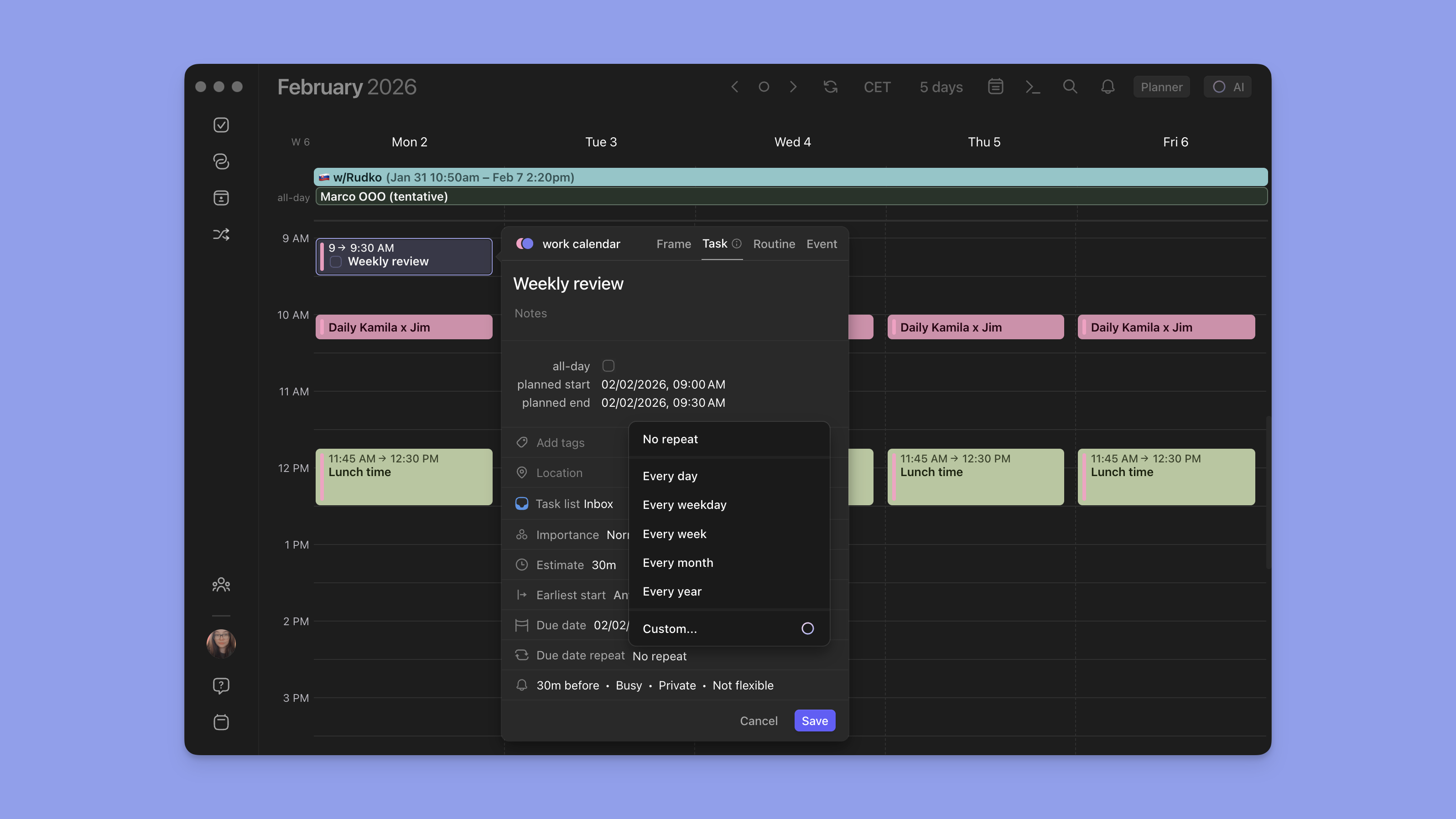 morgen recurring tasks