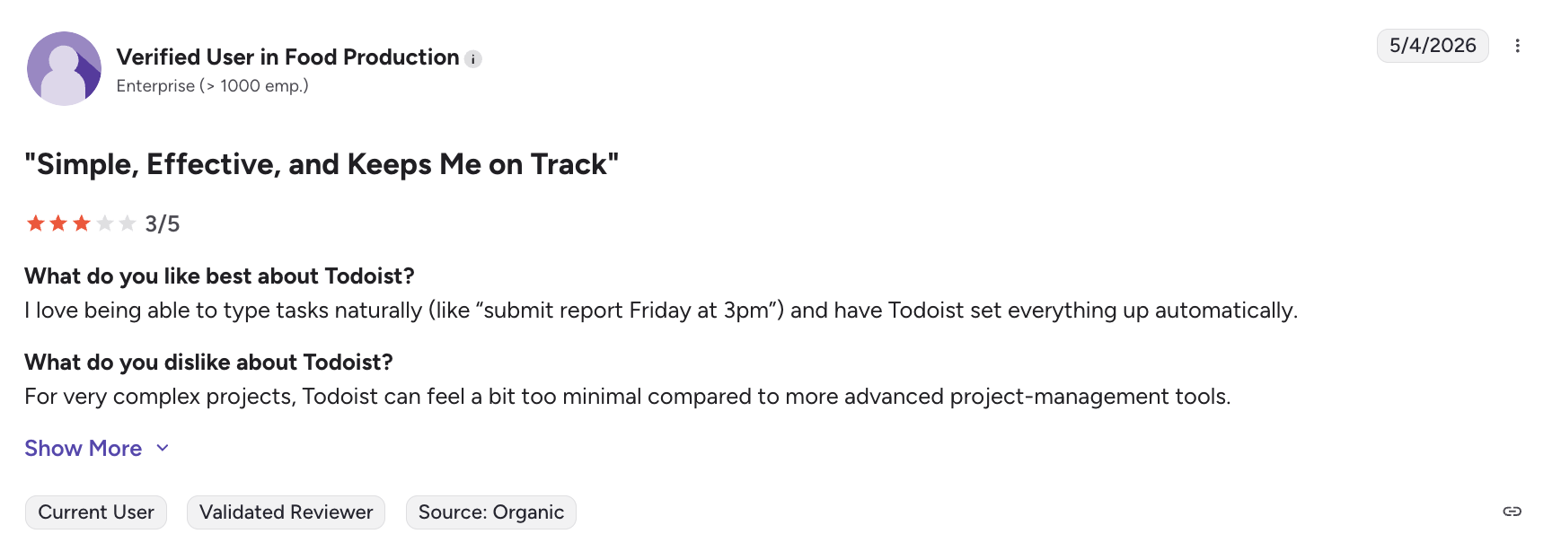 todoist user review g2