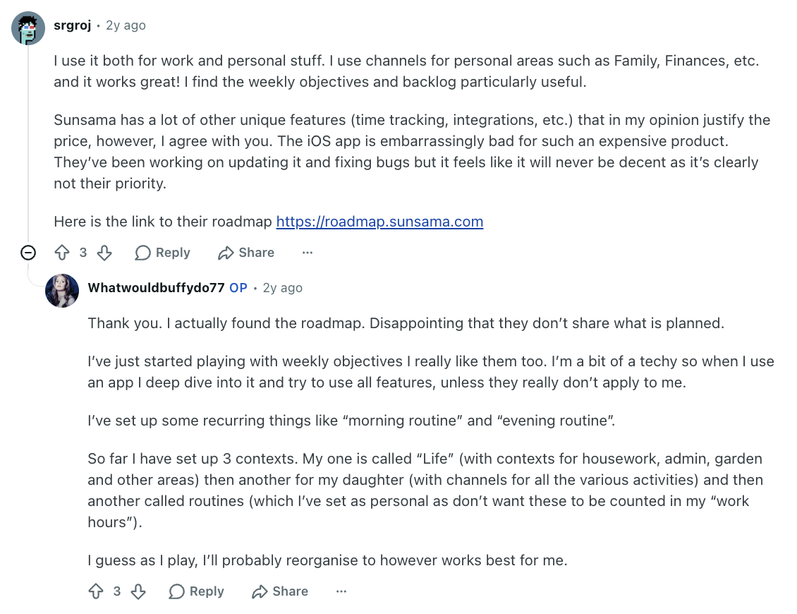 sunsama reddit customer review