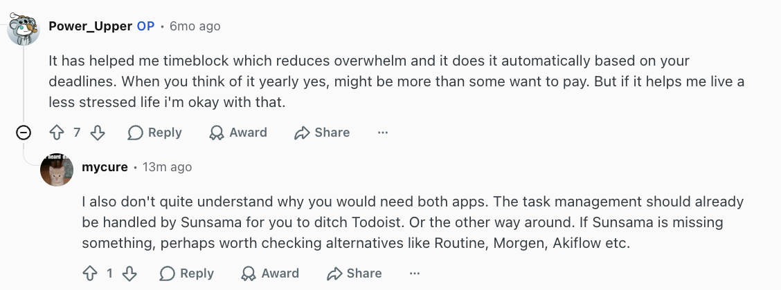 sunsama reddit user review
