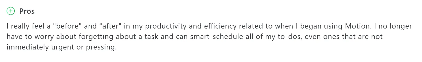 Motion Customer Reviews Pros