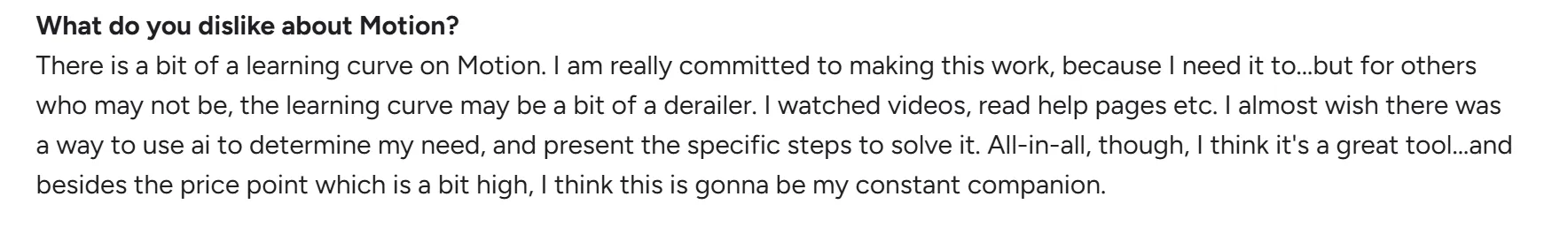 Motion Customer Reviews Cons