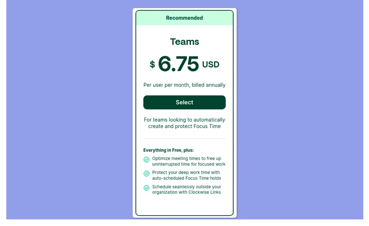 Clockwise Pricing Team Plans