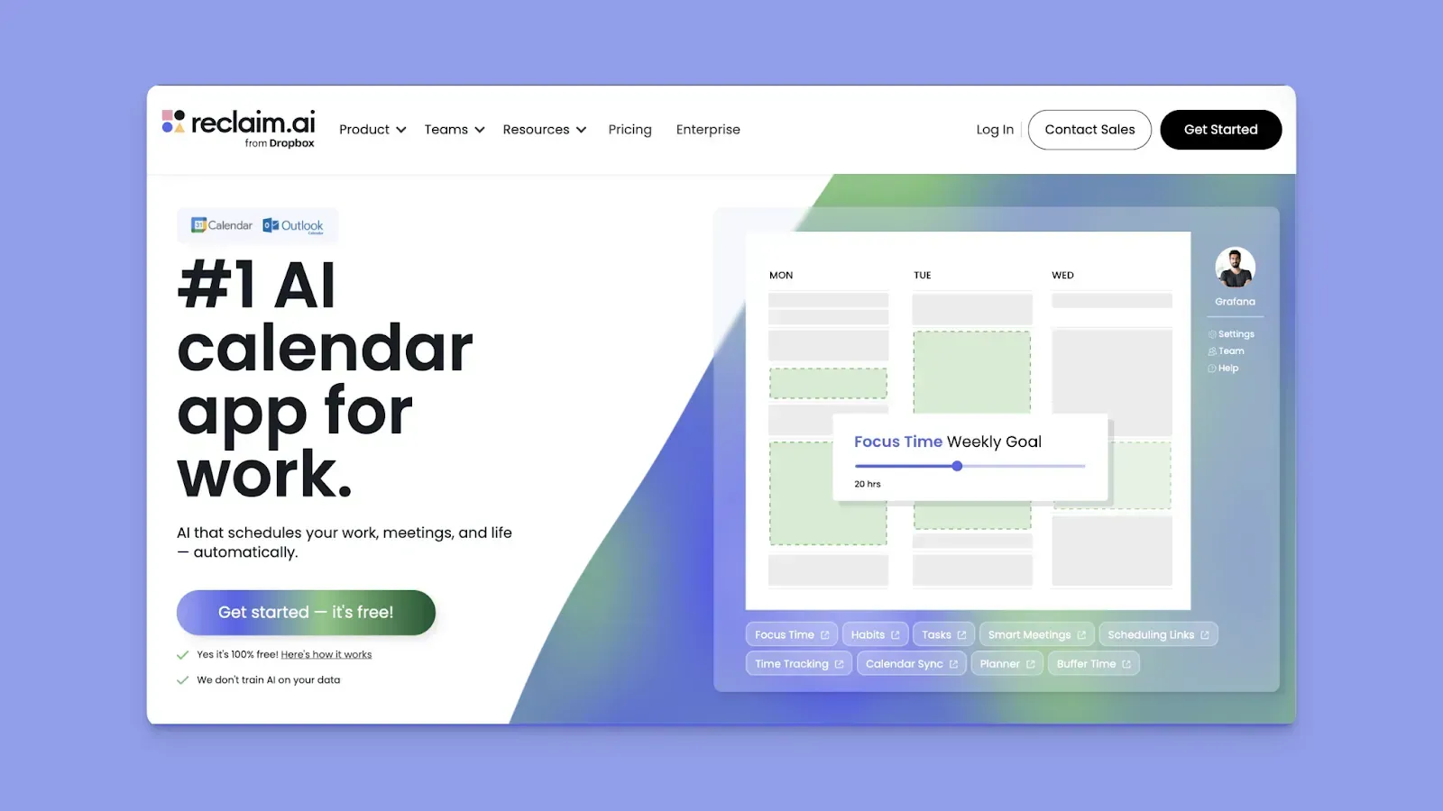 Reclaim AI homepage