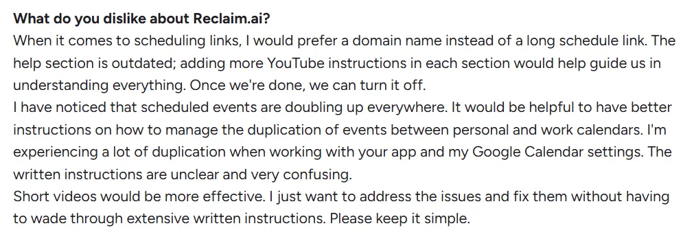 Critical customer feedback review for Reclaim.ai