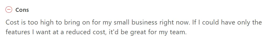 Capterra user review screenshot detailing critical feedback on Motion app pricing structure.
