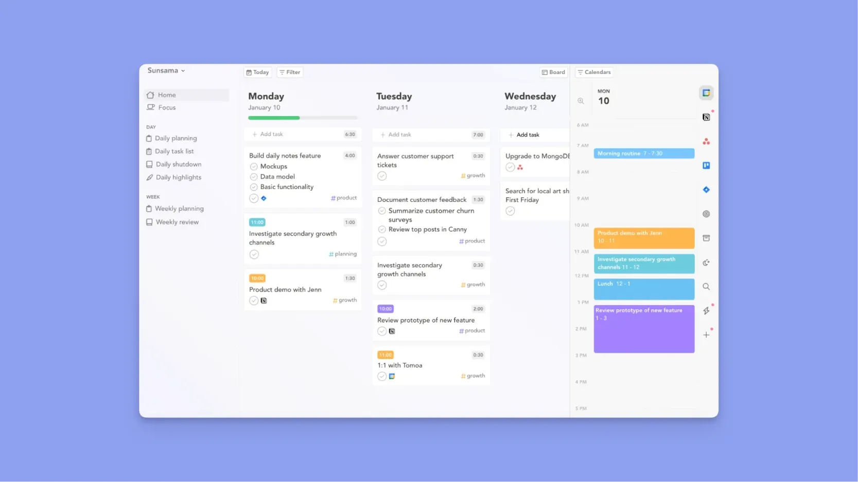 Sunsama: For Intentional Daily Planning with Direct Email-to-Calendar Scheduling