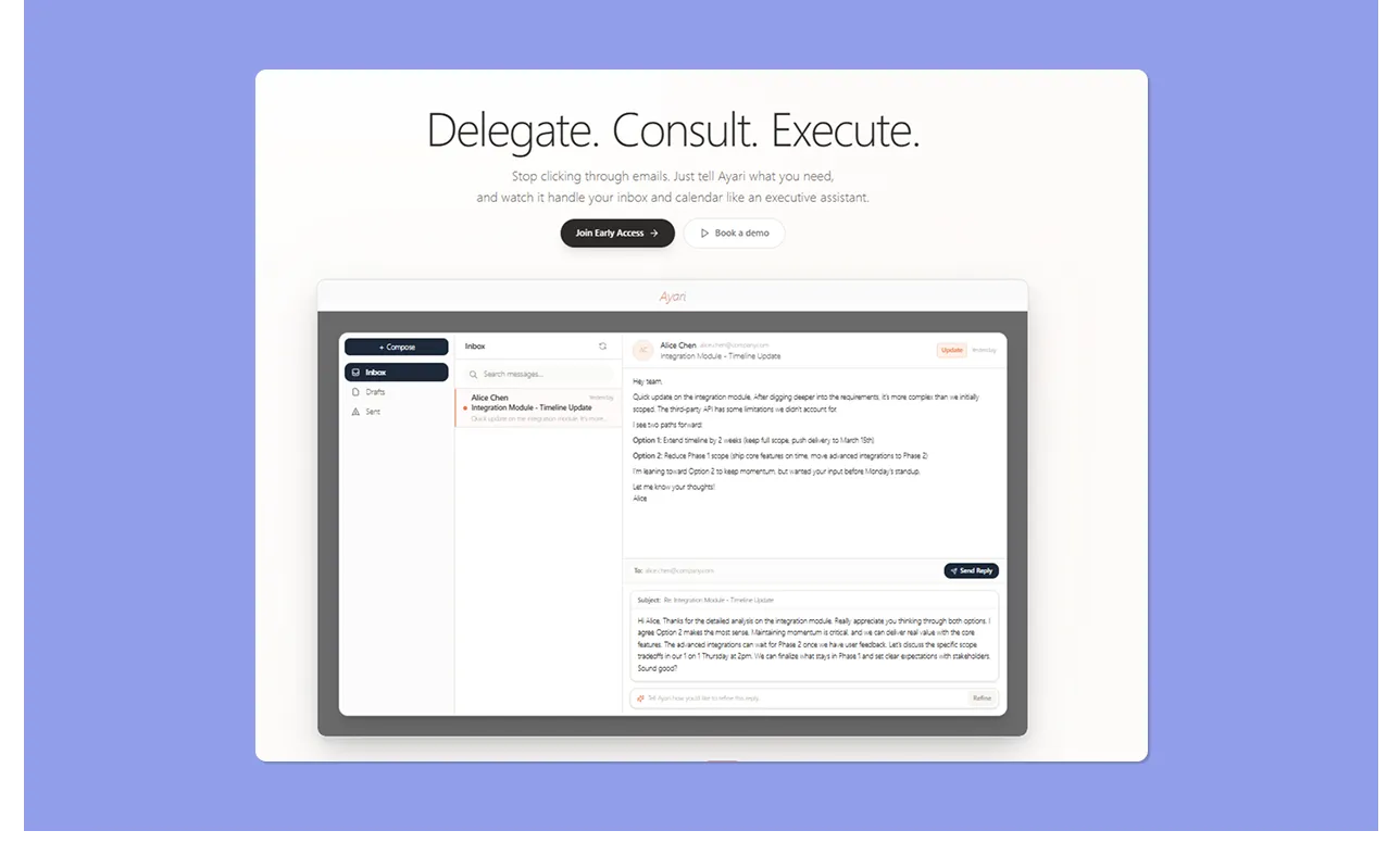 Ayari: Alternative Conversational AI for Email and Calendar Management