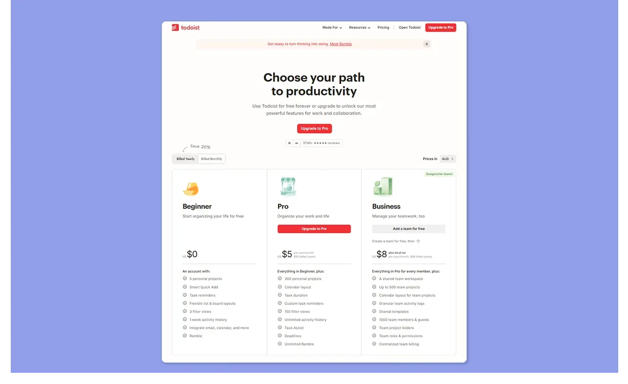 Todoist pricing