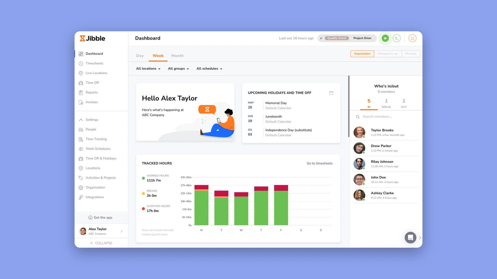 Jibble dashboard