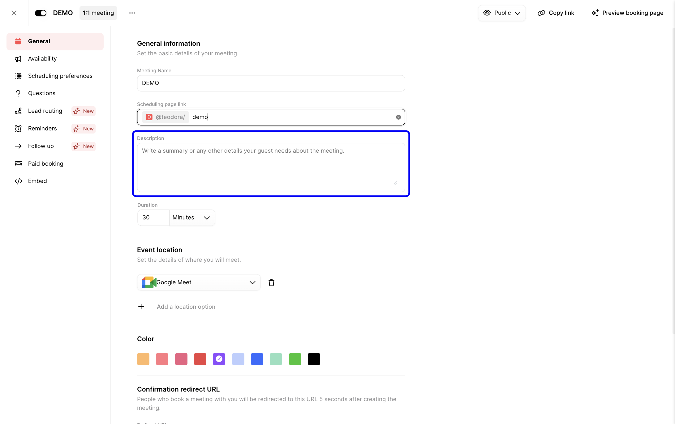 General tab showing the Description field