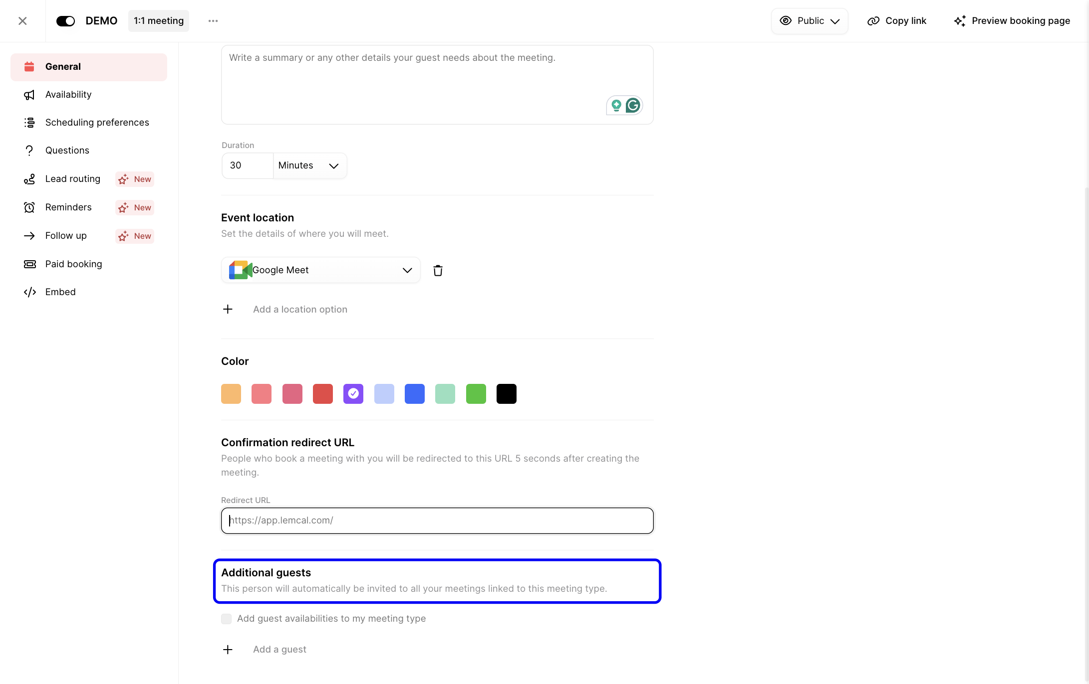 General tab showing the Additional guests section