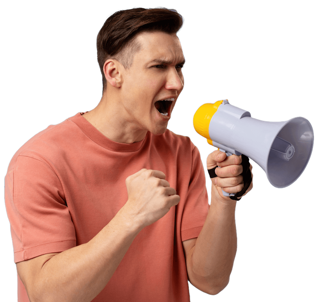 A man announcing great offers