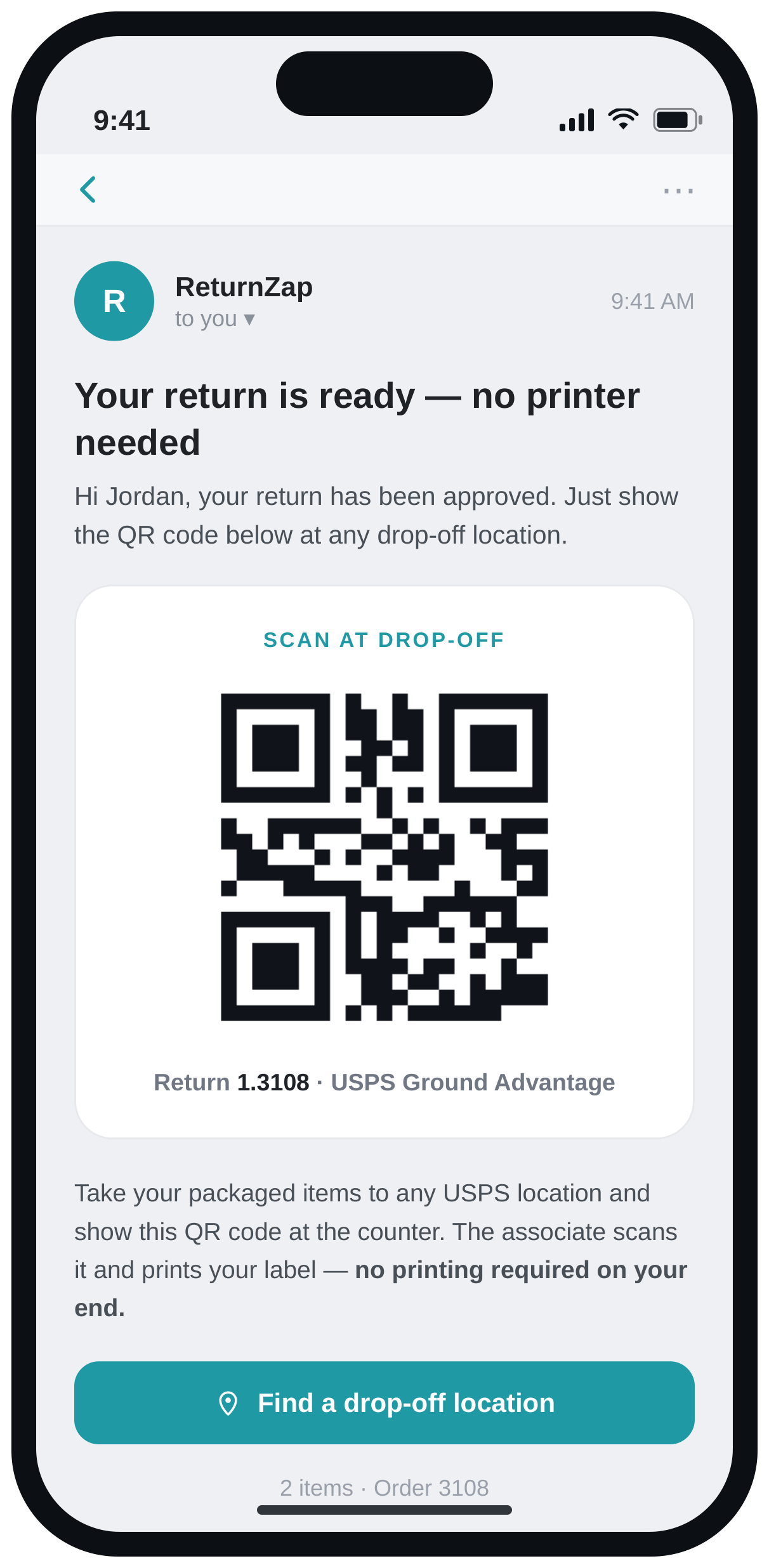 QR code return on a mobile phone