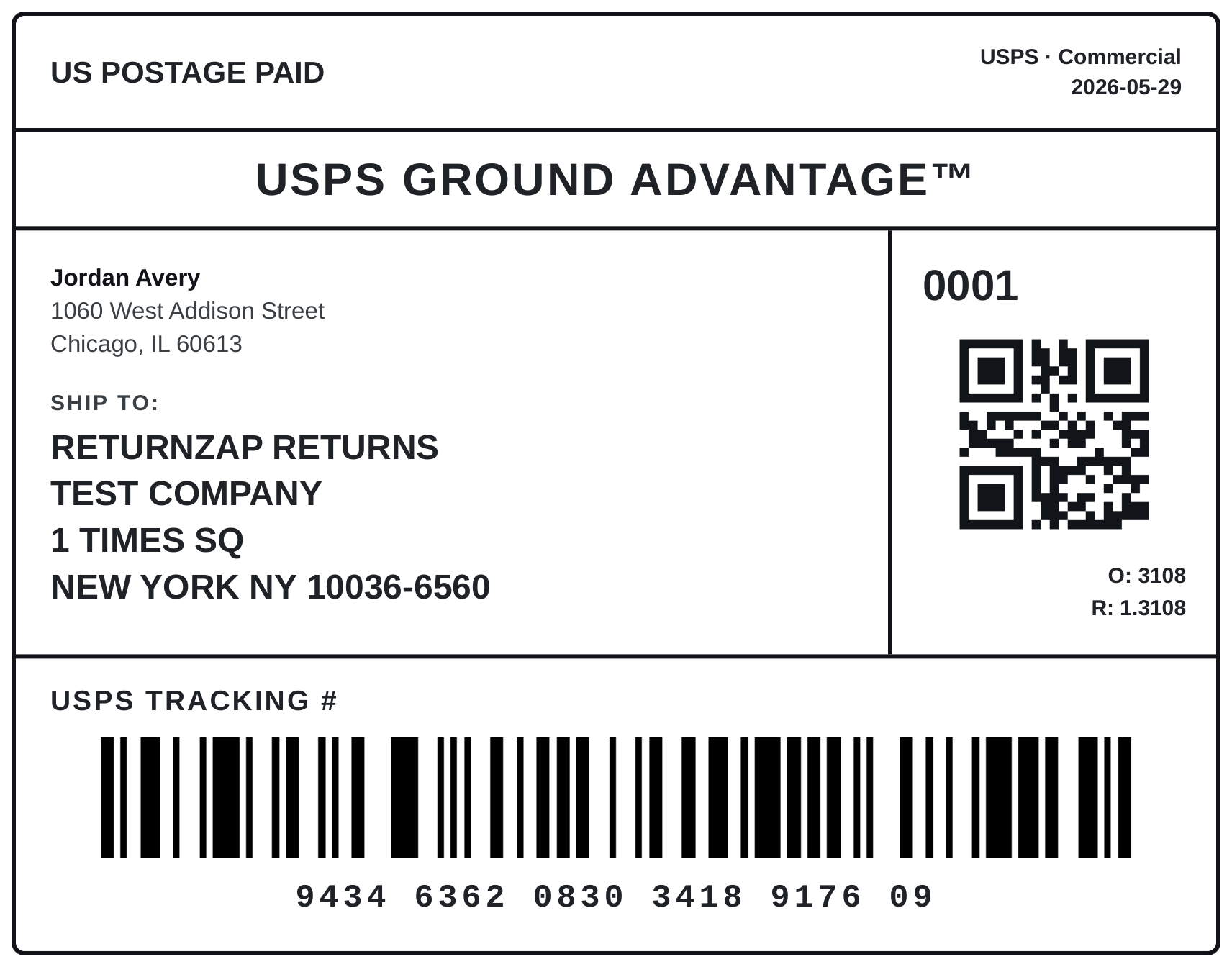 USPS Ground Advantage return label