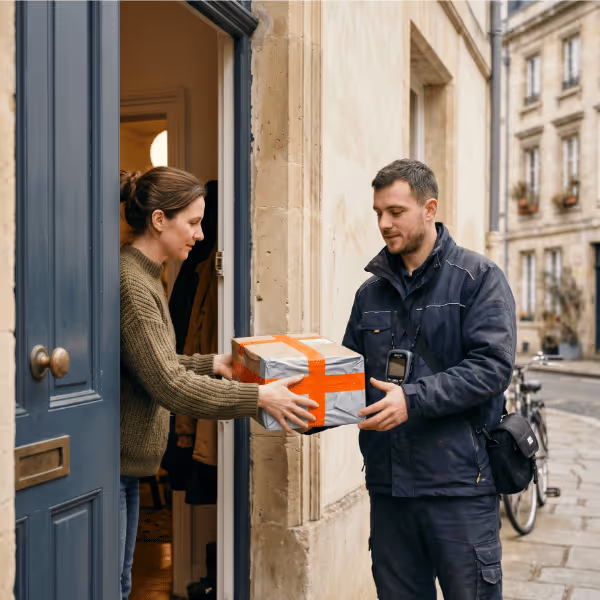 Brand owner with parcels labeled for US and EU destinations
