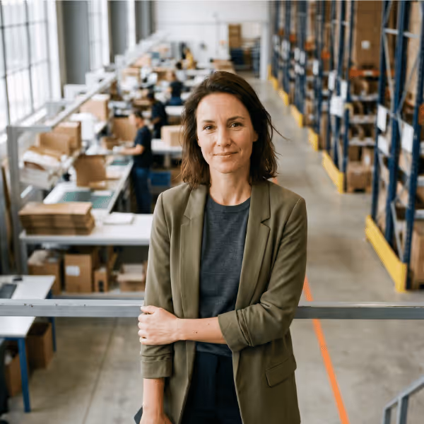 Confident operations leader looking at the camera in a fulfilment centre