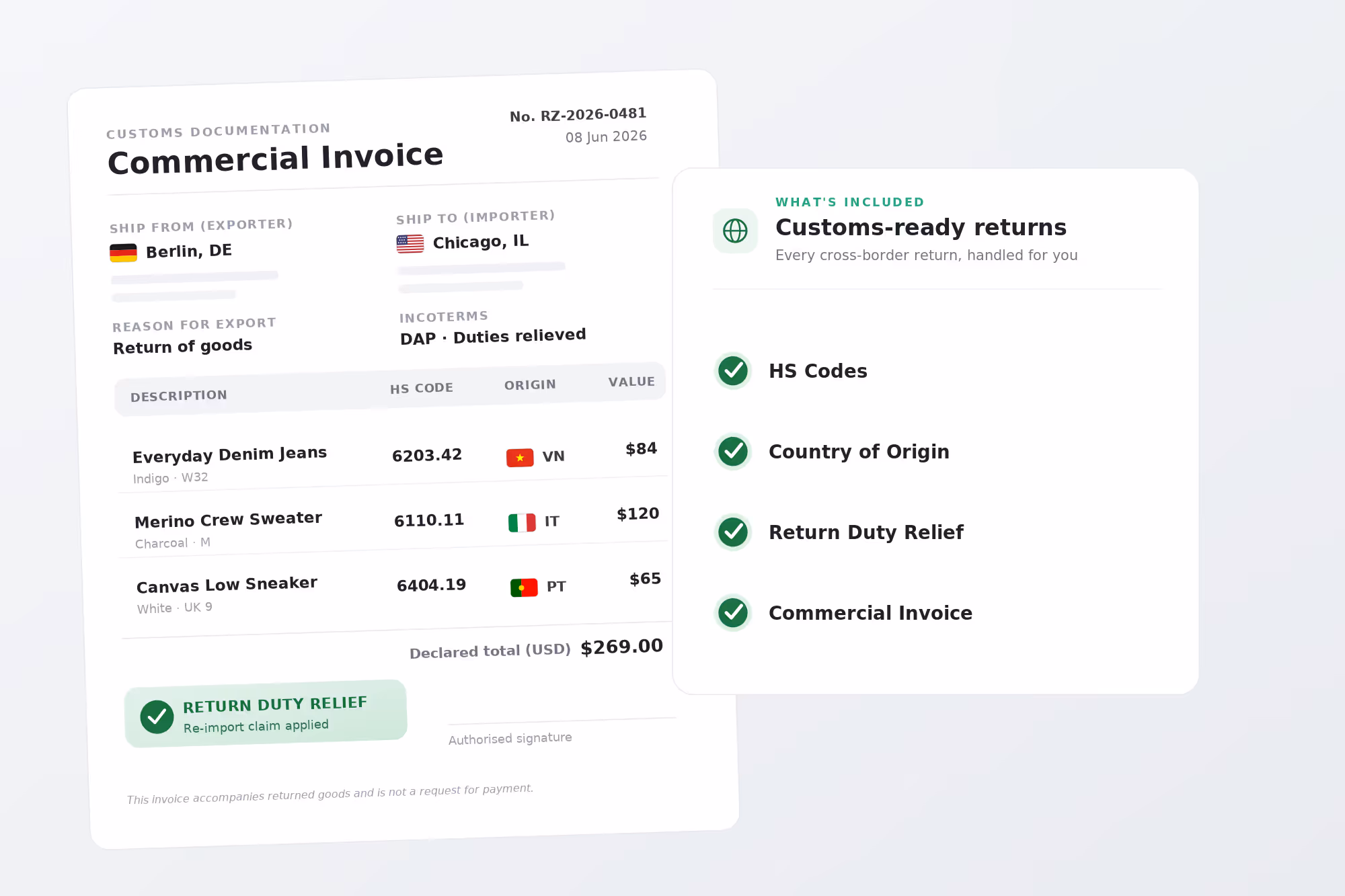 International parcel with customs documentation