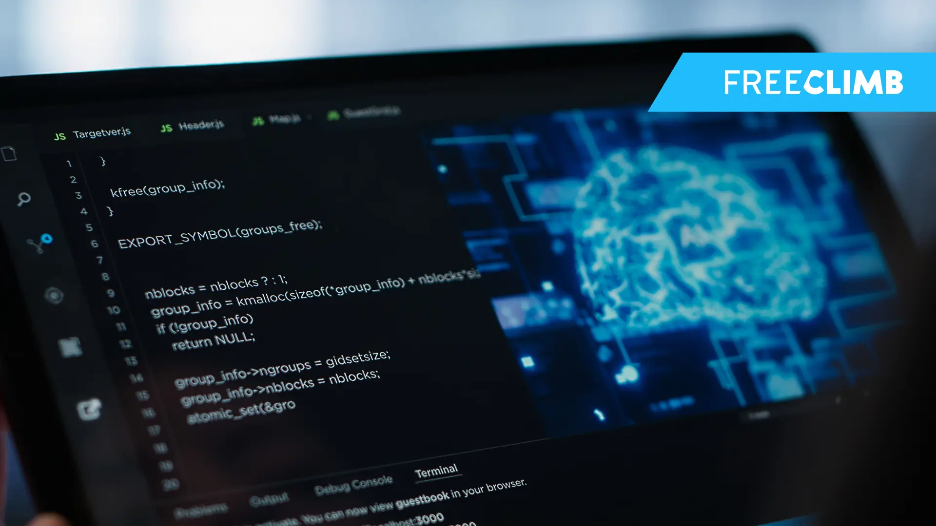 Computer screen displaying audit log code beside an AI brain