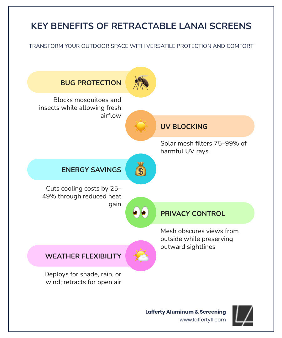 Key benefits of retractable screens for lanai spaces infographic - retractable screens for lanai infographic