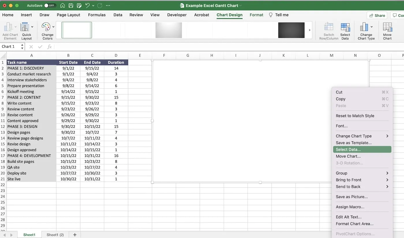 Select data source for blank bar chart