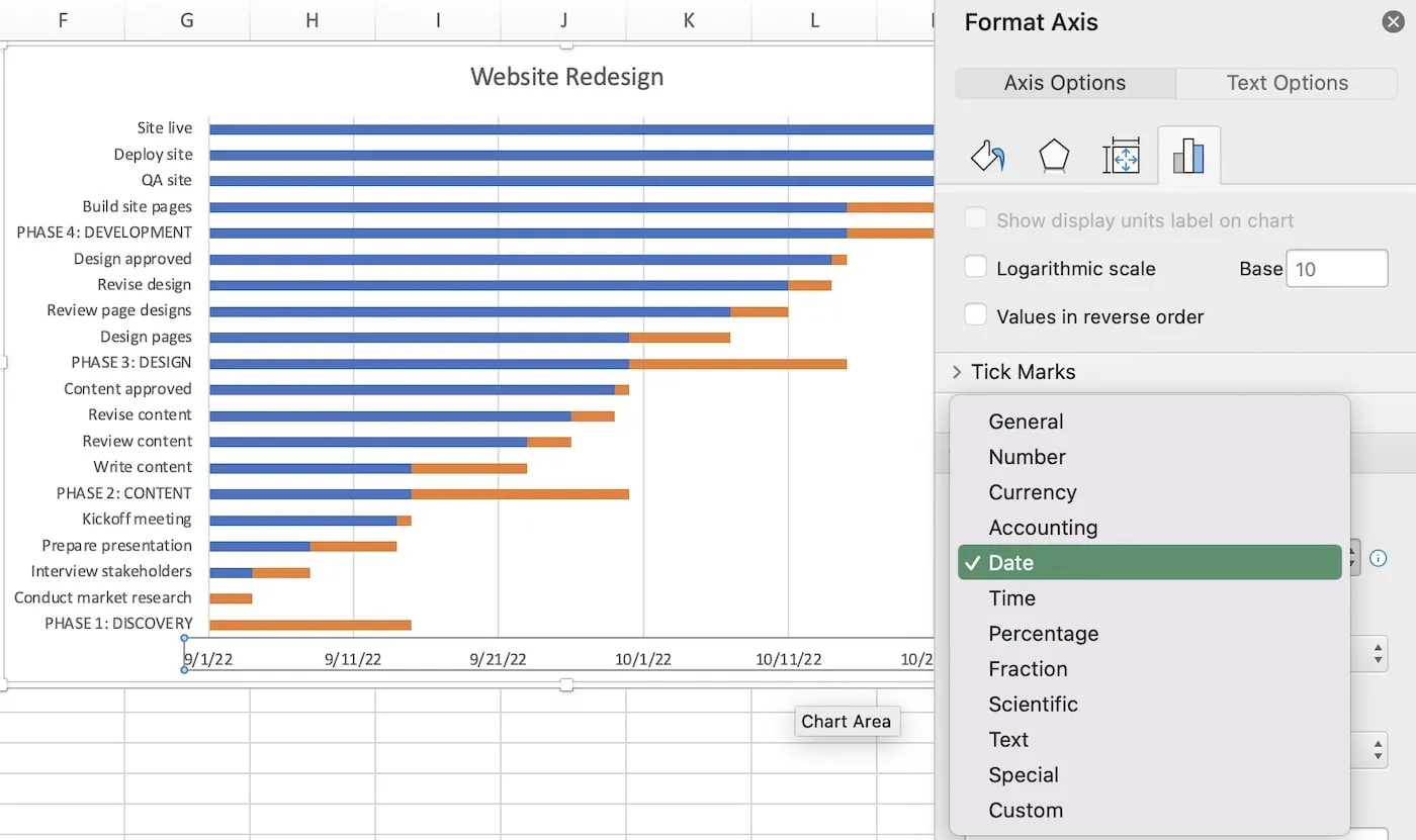 Format horizontal axis as dates