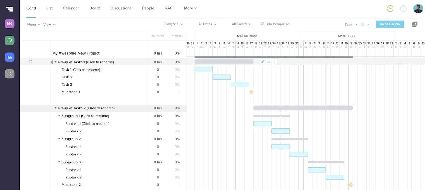 Example of a TeamGantt project