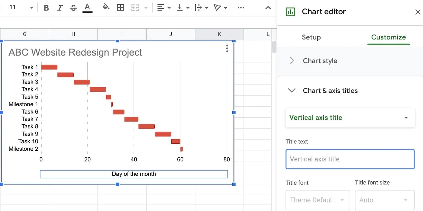 Remove the title from the vertical axis of your chart