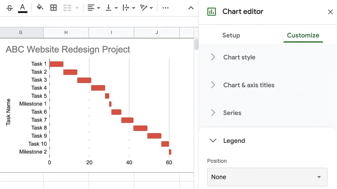 Remove the legand from your Google Sheets gantt chart