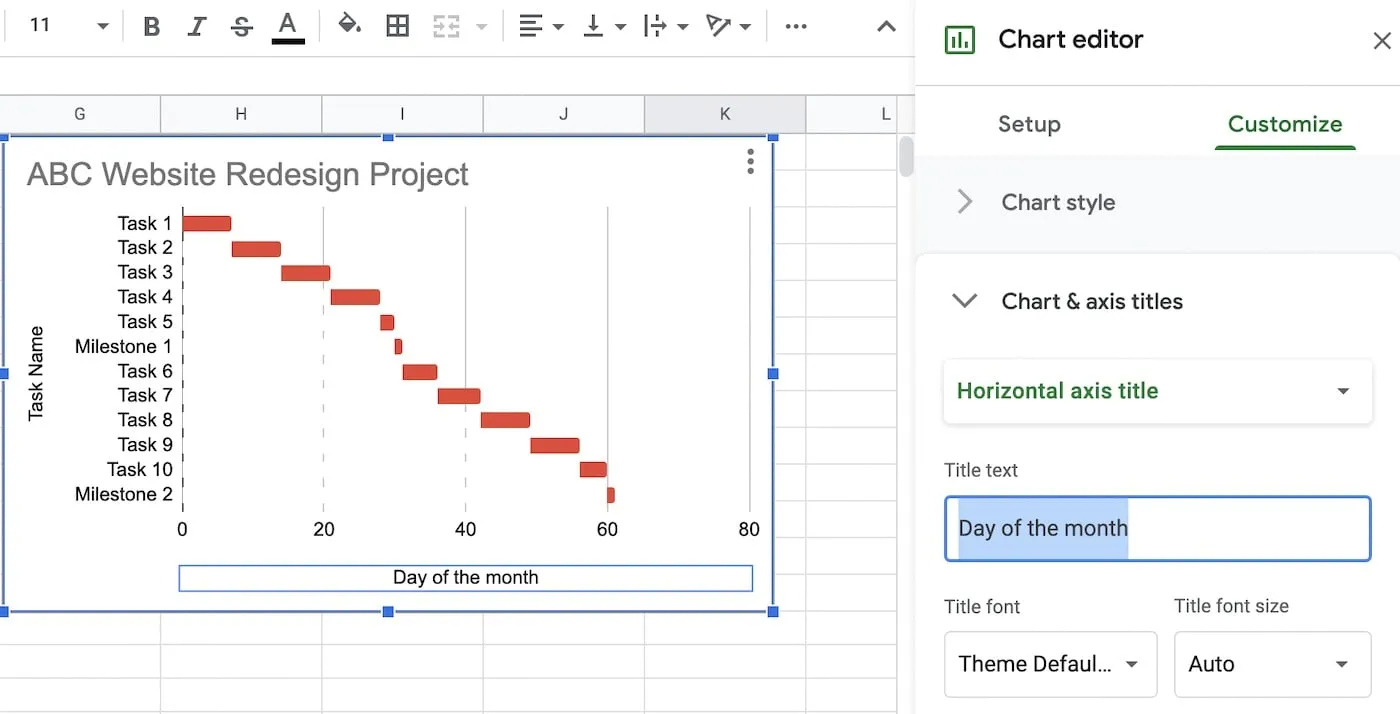 Add a title to the horizontal axis of your chart