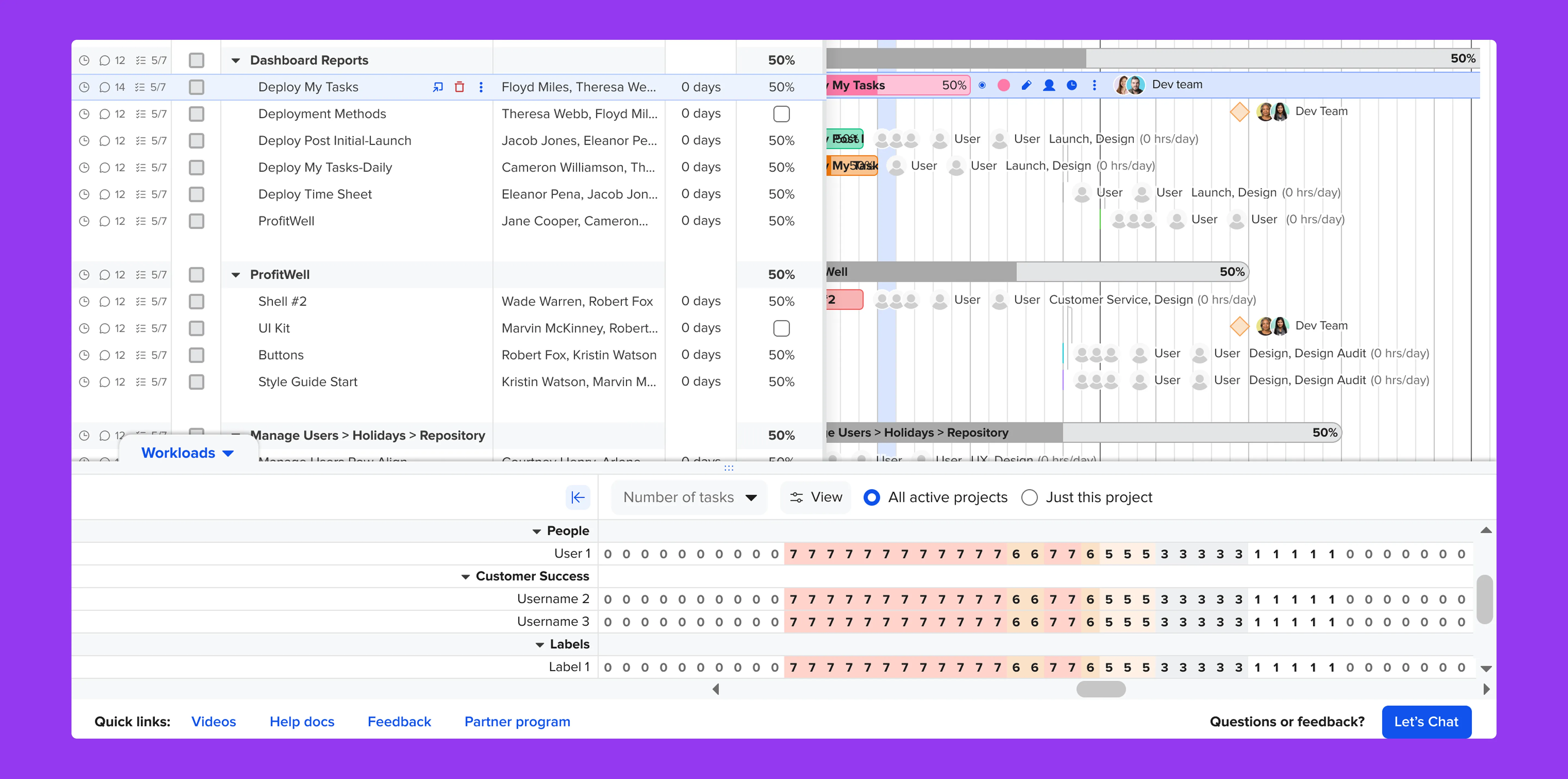 TeamGantt drag-and-drop Gantt chart with task 