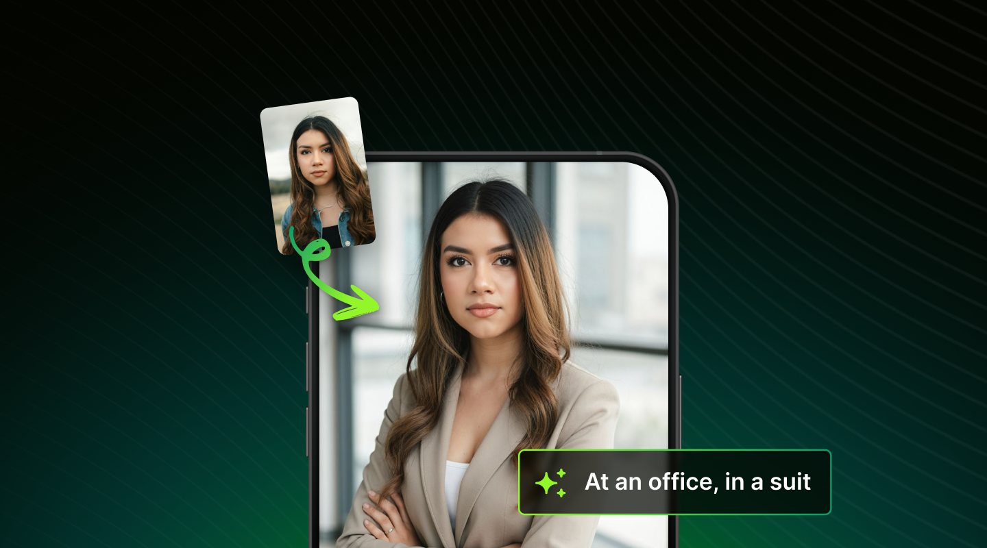 Young woman in a beige suit with long hair crossed her arms, standing in an office setting with blurred windows behind.