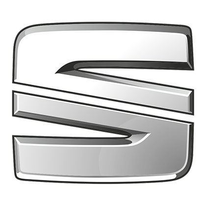 Seat logo with silver metallic stylized letter S logo with beveled edges on a transparent background.