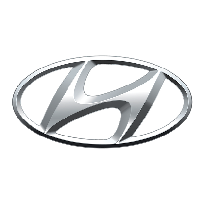 Hyundai brand logo with silver stylized H in an oval shape on transparent background.