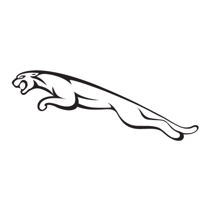 jaguar brand logo with black silhouette of a leaping jaguar with open mouth on transparent background.